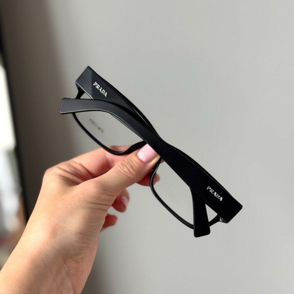 Prada Women Eyeglasses Matte Black Rectangle PRB09V 12P1O1 NEW AUTHENTIC - Picture 4 of 12